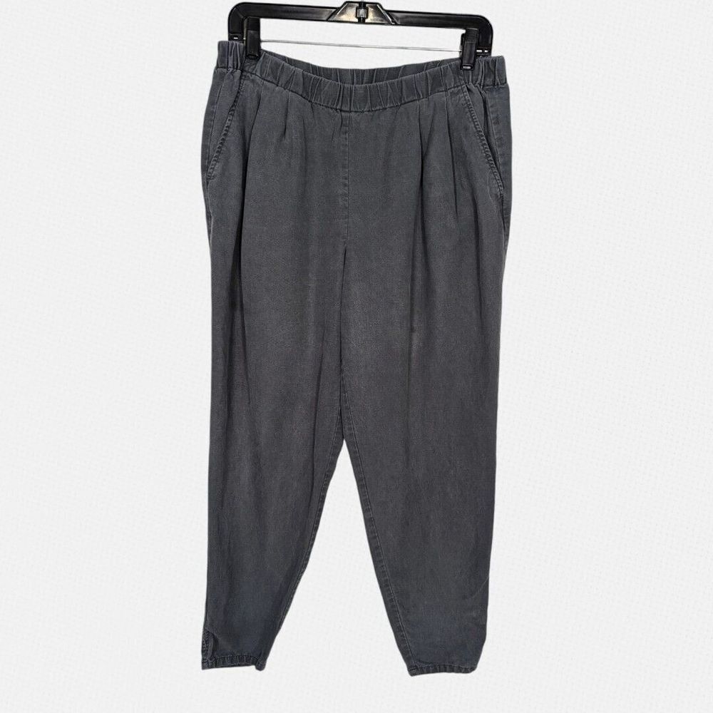Eileen Fisher Pants M Pull On Tencel Linen Minimalist Dark Gray‎ Lagenlook